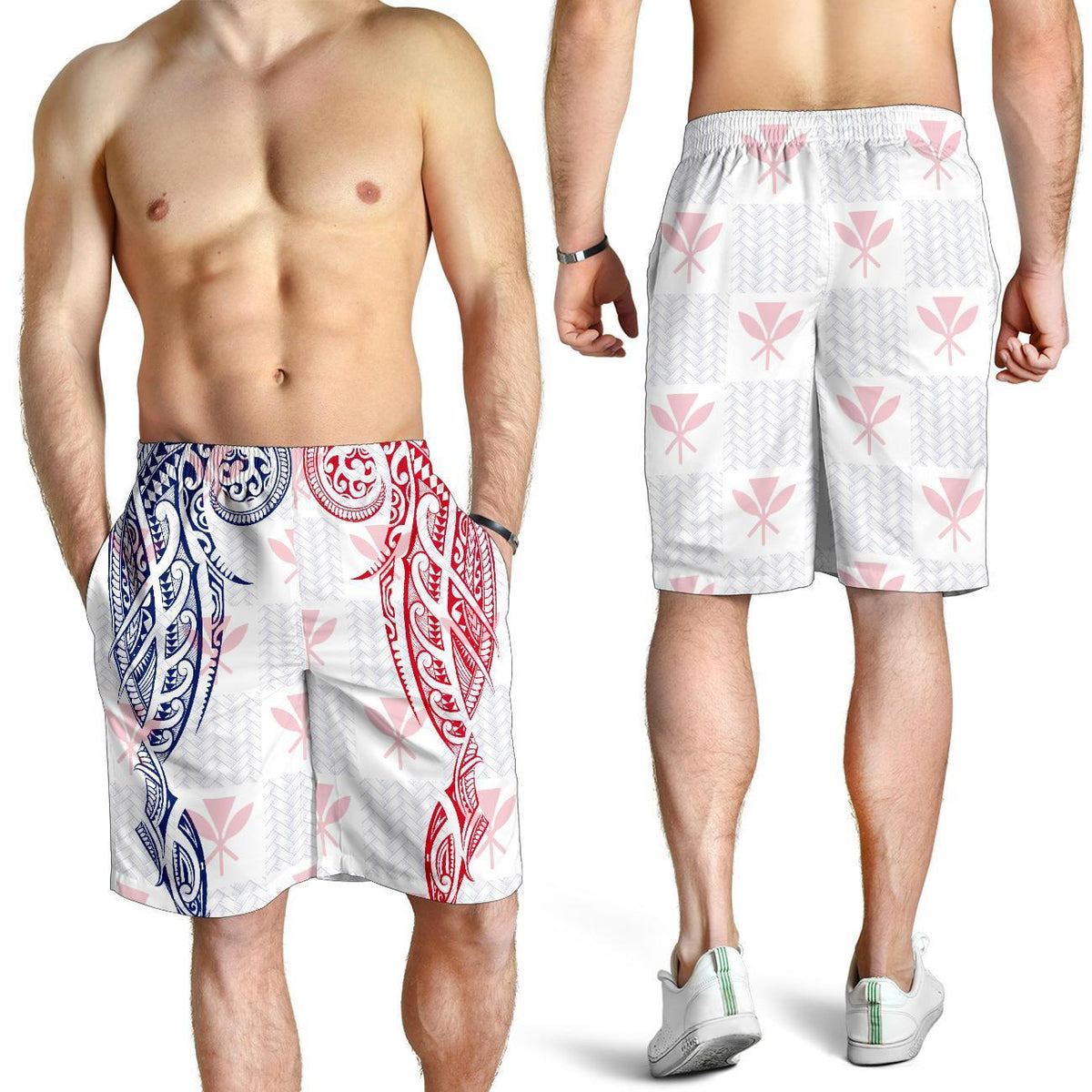 Hawaiian Kanaka Men's Shorts Flag Nation Demodern White AH - Polynesian Pride