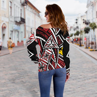 Papua New Guinea Women's Off Shoulder Sweaters - Tribal Flower Special Pattern Red Color - Polynesian Pride