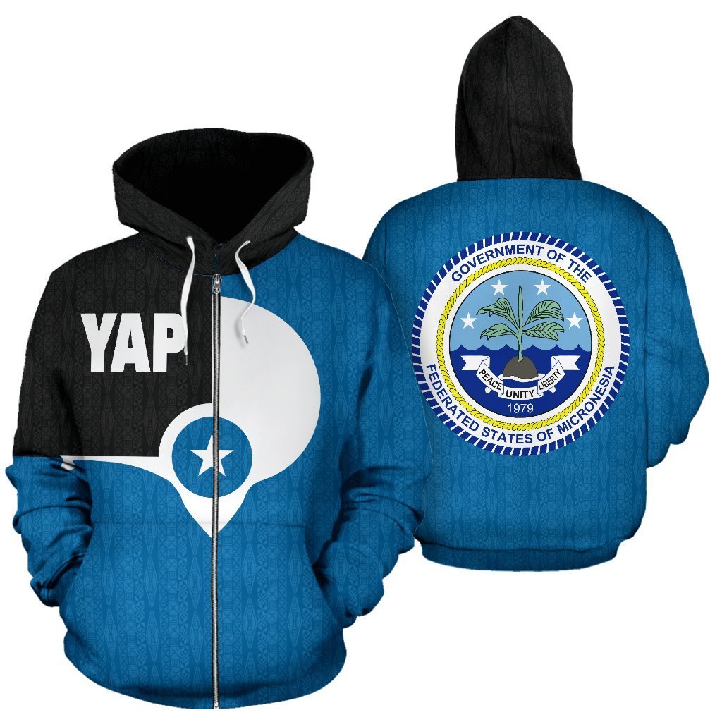 Yap All Over Zip up Hoodie Yap Flag Micronesia Unisex Black - Polynesian Pride