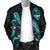 Guam Polynesian Men's Bomber Jacket - Turtle With Blooming Hibiscus Turquoise - Polynesian Pride