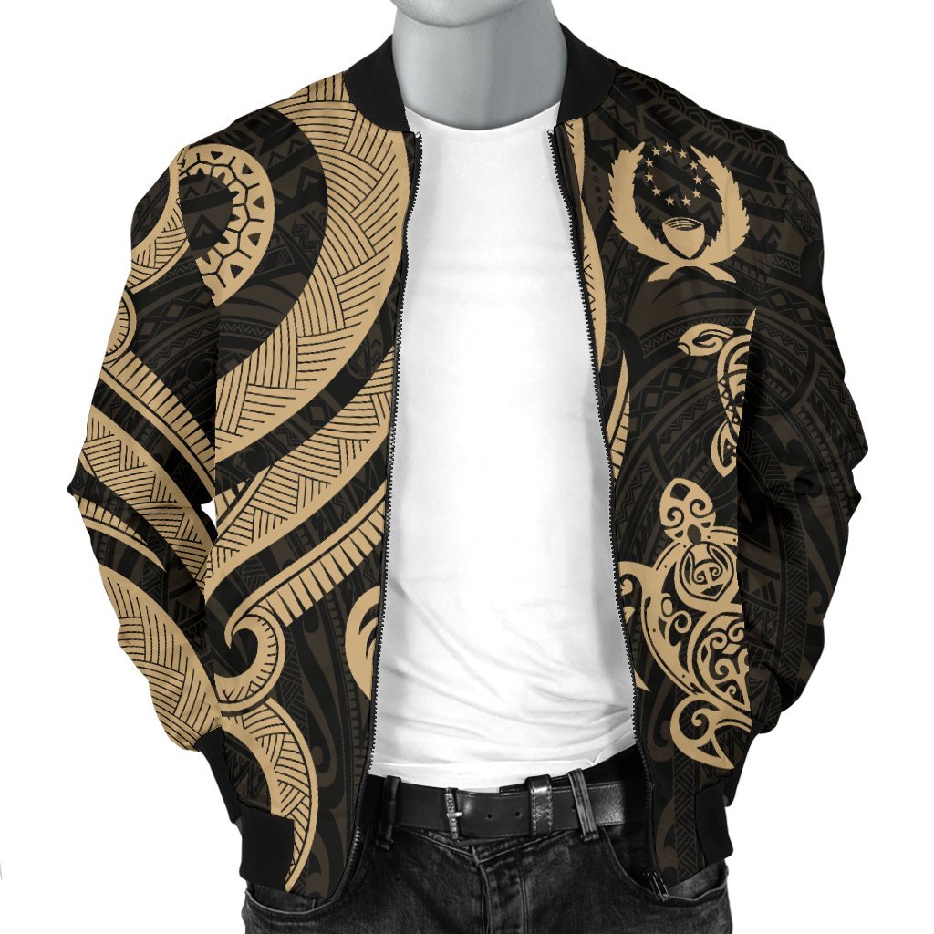 Pohnpei Micronesian Men Bomber Jacket - Gold Tentacle Turtle - Polynesian Pride