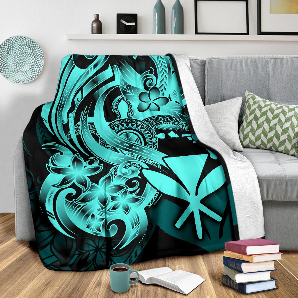 Polynesian Hawaii All Over Premium Blanket - Kanaka Maoli Blue Turtle - Polynesian Pride