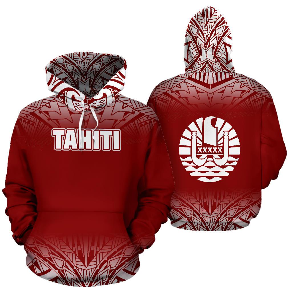 Tahiti All Over Hoodie Fog Red Unisex Red - Polynesian Pride