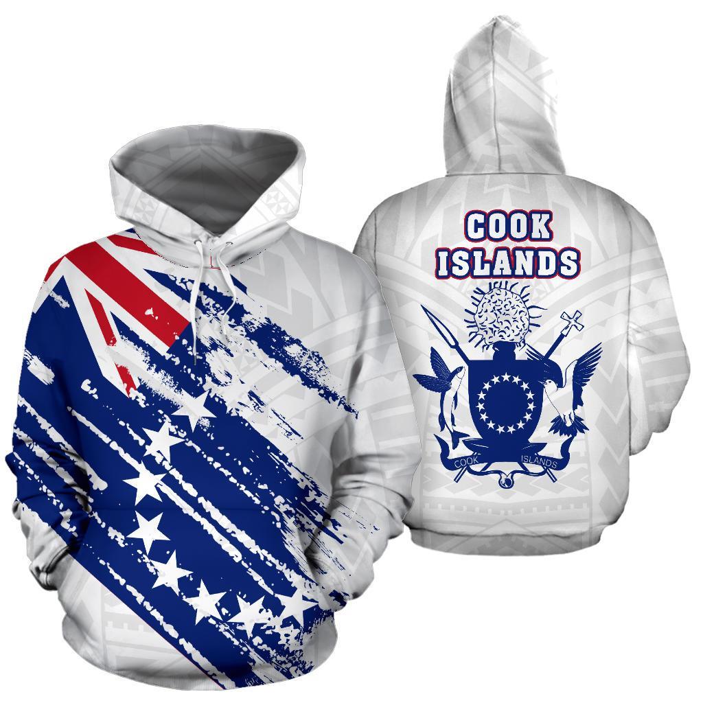 Cook Islands Flag Coat of Arms Polynesian Hoodie 02 Unisex White - Polynesian Pride