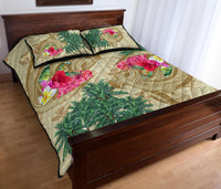 Hawaii Kanaka Maoli Plumeria Palm Trees Hammer Shark Quilt Bed Set - Polynesian Pride