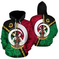 Vanuatu Zip Hoodie Vanuatu Flag Coat of Arms Design Unisex Green - Polynesian Pride