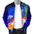 Polynesian Hawaii Men's Bomber Jacket - Humpback Whale with Tropical Flowers (Blue) - Polynesian Pride