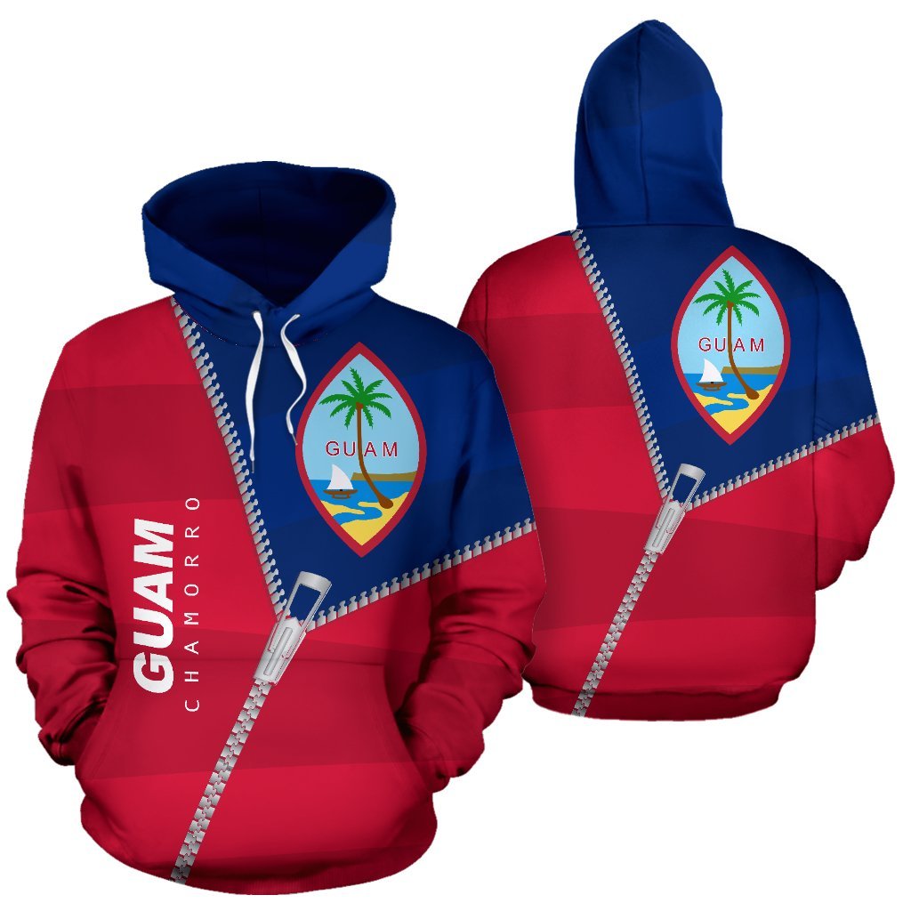 Guam Hoodie Guam Flag With Curve Zipper Style Unisex Red Mix Blue Color - Polynesian Pride