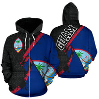 Guam Zip up Hoodie Guam Flag Grunge Special A02 Unisex Black - Polynesian Pride