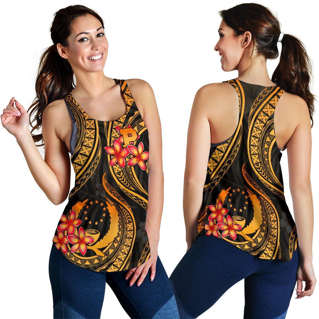 Pohnpei Micronesian Women Racerback Tank - Gold Plumeria - Polynesian Pride