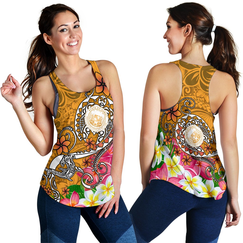 Hawaii Polynesian Women's Racerback Tank - Hawaii Seal With Turtle Plumeria (Gold) Gold - Polynesian Pride