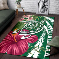 Hawaii Polynesian Turtle Tropical Hibiscus Plumeria Rug - Green - Polynesian Pride