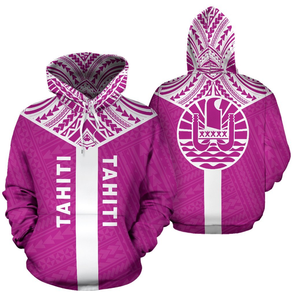 Tahiti Hoodie Tahiti Flag Polynesian Tattoo Pink A6 Unisex Pink - Polynesian Pride