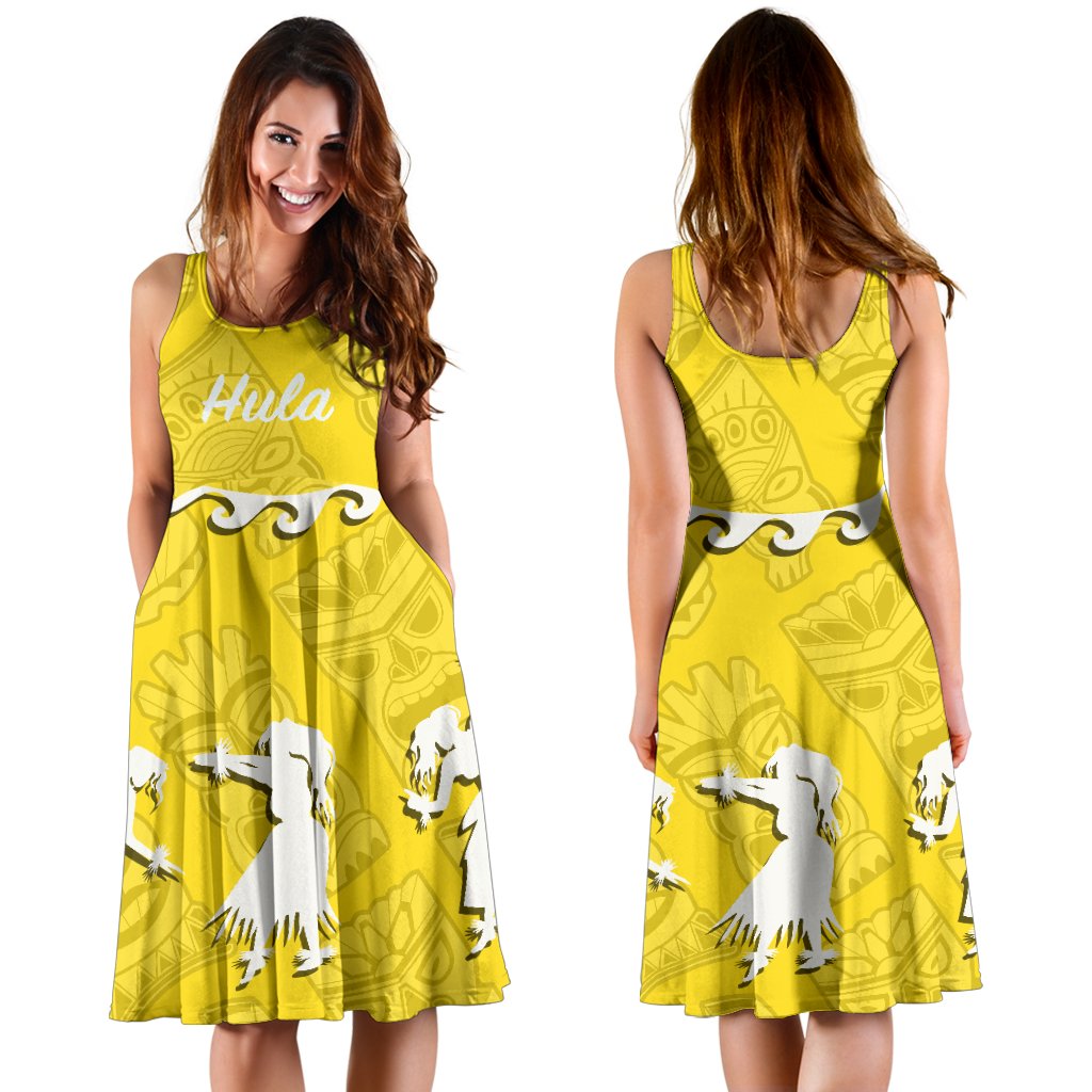 Hawaiian Hula Girls Dance in Yellow Midi Dress - Polynesian Pride