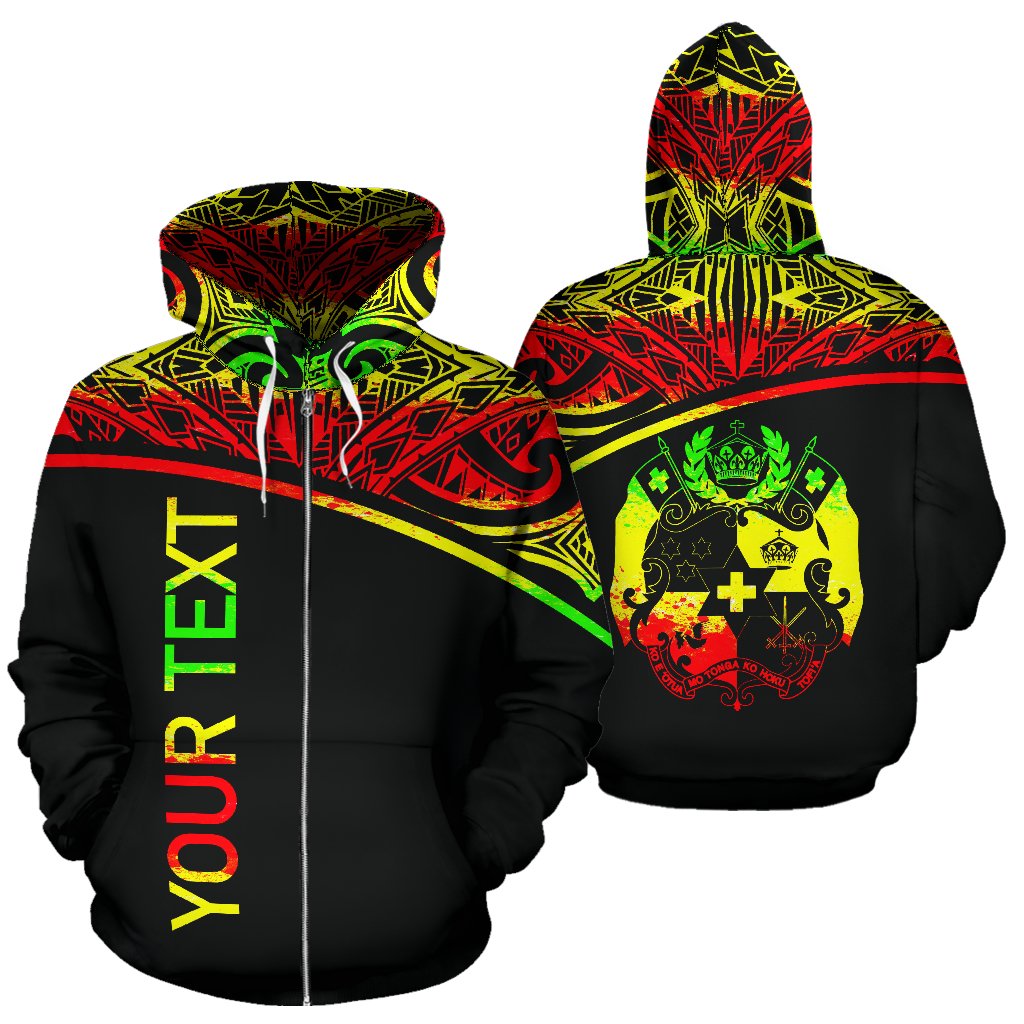 Tonga All Over Custom Zip up Hoodie Reggae Curve Unisex Reggae - Polynesian Pride