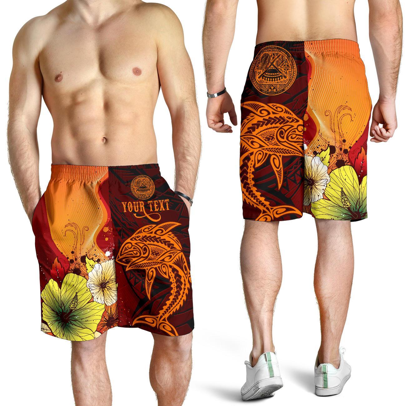 American Samoa Custom Personalised Men's Shorts - Tribal Tuna Fish Orange - Polynesian Pride