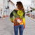 Tahiti Custom Personalised Women's Off Shoulder Sweater - Humpback Whale with Tropical Flowers (Yellow) - Polynesian Pride