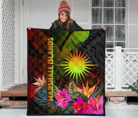 Marshall Islands Polynesian Premium Quilt - Hibiscus and Banana Leaves - Polynesian Pride