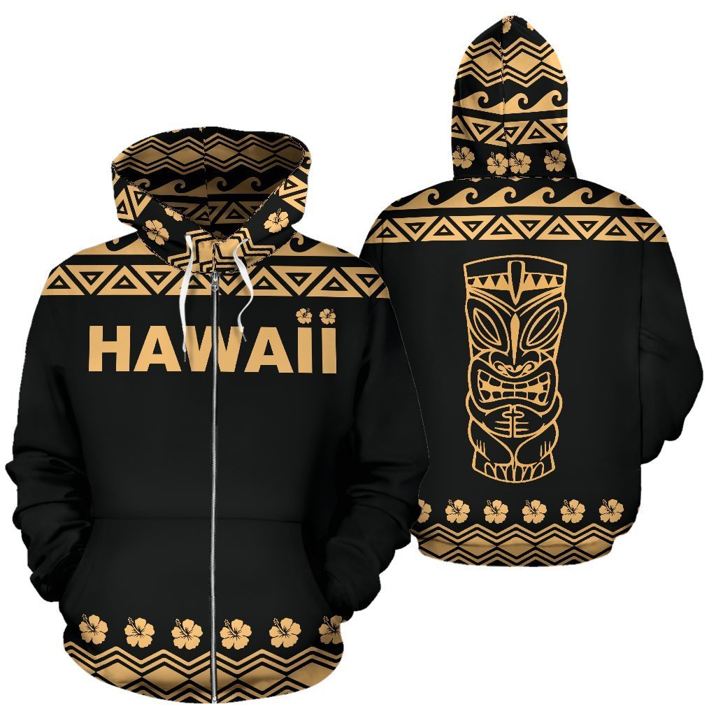 Hawaii All Over Zip up Hoodie Polynesian Tiki Hoodie Unisex White - Polynesian Pride