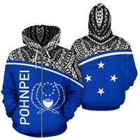 Pohnpei All Over Zip up Hoodie Micronesia Curve Blue Style Unisex Blue - Polynesian Pride