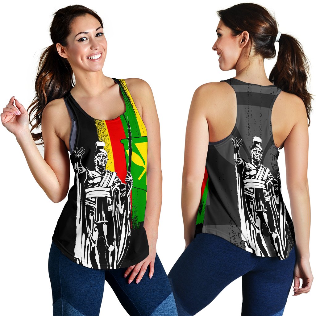 Hawaii King KanaKa Maoli Flag Women's Racerback Tank Black - Polynesian Pride