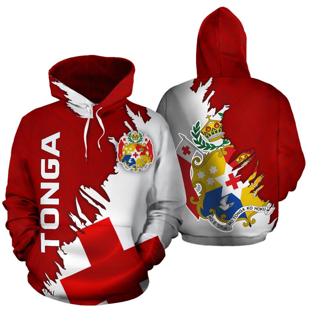 Tonga All Over Hoodie Wrap Style Unisex Red - Polynesian Pride