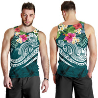 Tahiti Polynesian Men's Tank Top - Summer Plumeria (Turquoise) - Polynesian Pride