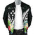 Kosrae Men's Bomber Jacket - Kosrae Coat of Arms & Polynesian Tropical Flowers White - Polynesian Pride