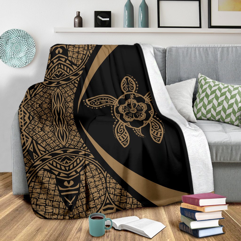 Hawaiian Tribal Polynesian Premium Blanket - Circle Style Gold White - Polynesian Pride