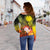 CNMI Women's Off Shoulder Sweater - Humpback Whale with Tropical Flowers (Yellow) - Polynesian Pride