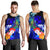 Tonga Men's Tank Top - Humpback Whale with Tropical Flowers (Blue) Black - Polynesian Pride