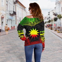 Nauru Polynesian Chief Women's Off Shoulder Sweater - Reggae Version - Polynesian Pride