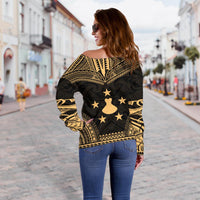 Austral Islands Polynesian Chief Custom Personalised Women's Off Shoulder Sweater - Gold Version - Polynesian Pride