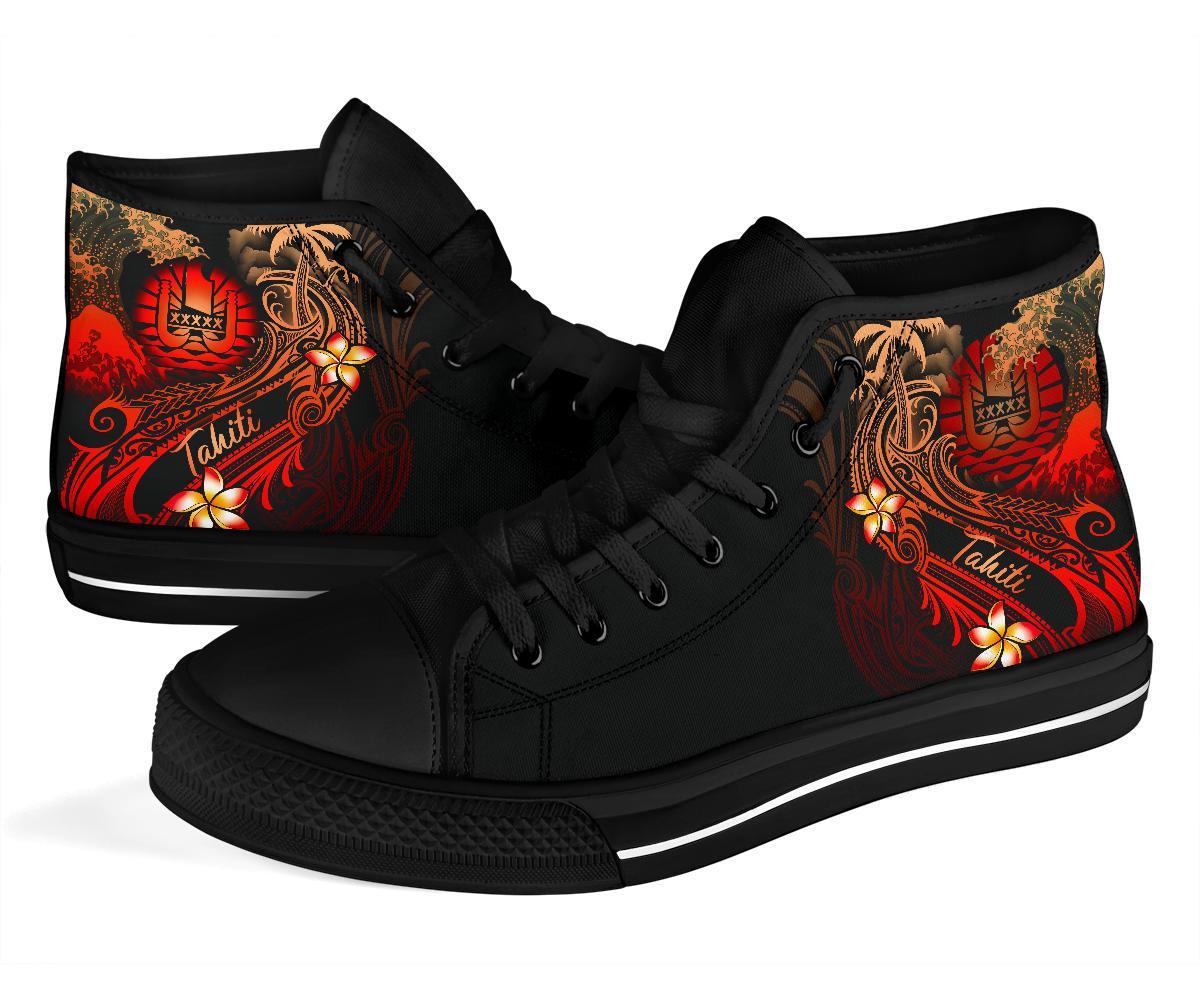 Tahiti Polynesian High Top Shoes - Plumeria Flowers And Waves - Polynesian Pride