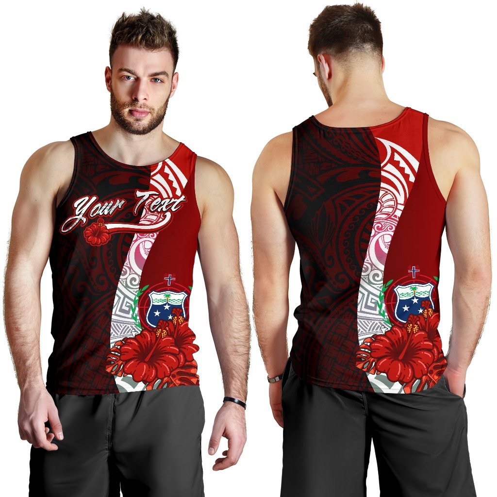 Samoa Polynesian Custom Personalised Men's Tank Top - Coat Of Arm With Hibiscus Red - Polynesian Pride