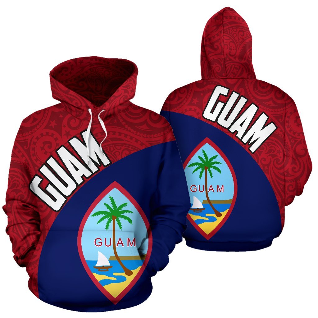 Guam Hoodie Guam Flag Polynesian Tattoo Unisex Blue and Red - Polynesian Pride