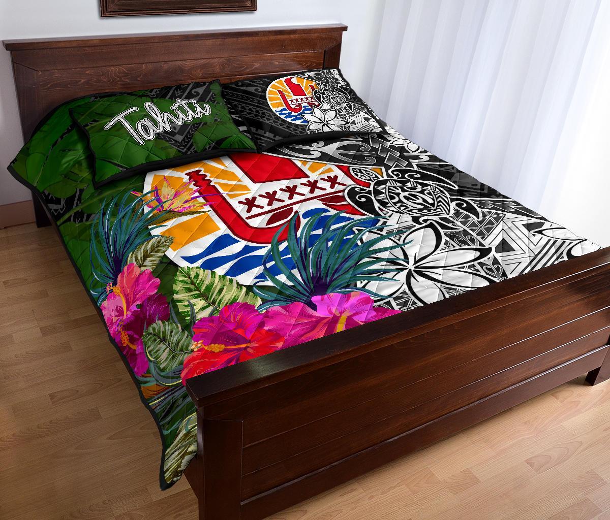 Tahiti Quilt Bed Set - Turtle Plumeria Banana Leaf - Polynesian Pride