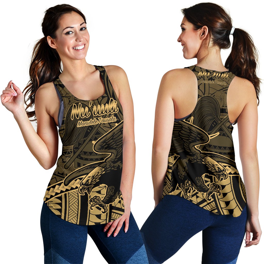 American Samoa Women's Racerback Tank - Nu'uuli Gold Polynesian Patterns Black - Polynesian Pride