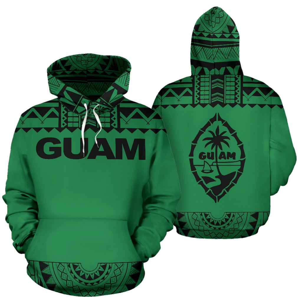 Guam All Over Hoodie Polynesian Green and Black Unisex Green And Black - Polynesian Pride