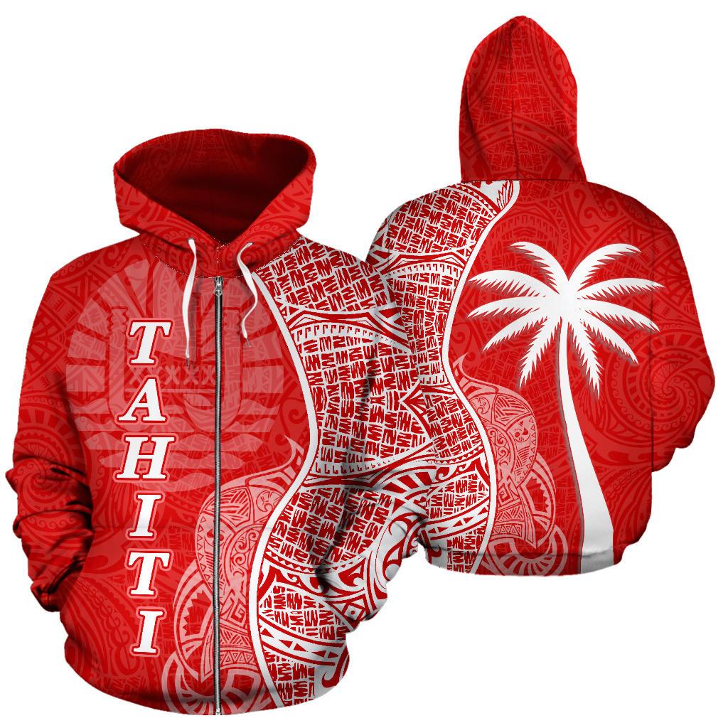 Tahiti Polynesian Zip up Hoodie Coconut Tree Red and White Unisex Red - Polynesian Pride