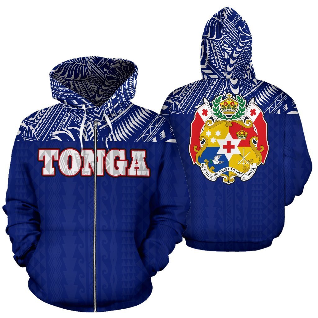 Tonga All Over Zip up Hoodie Polynesian Blue Version Unisex White - Polynesian Pride