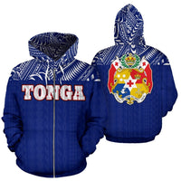Tonga All Over Zip up Hoodie Polynesian Blue Version Unisex White - Polynesian Pride