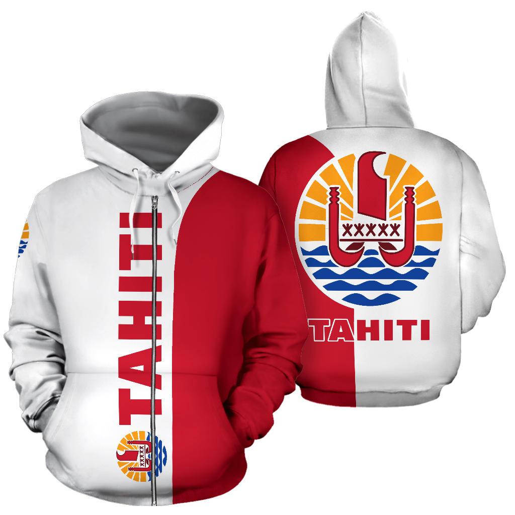 Tahiti All Over Zip up Hoodie Shoulder Style Unisex Red - Polynesian Pride