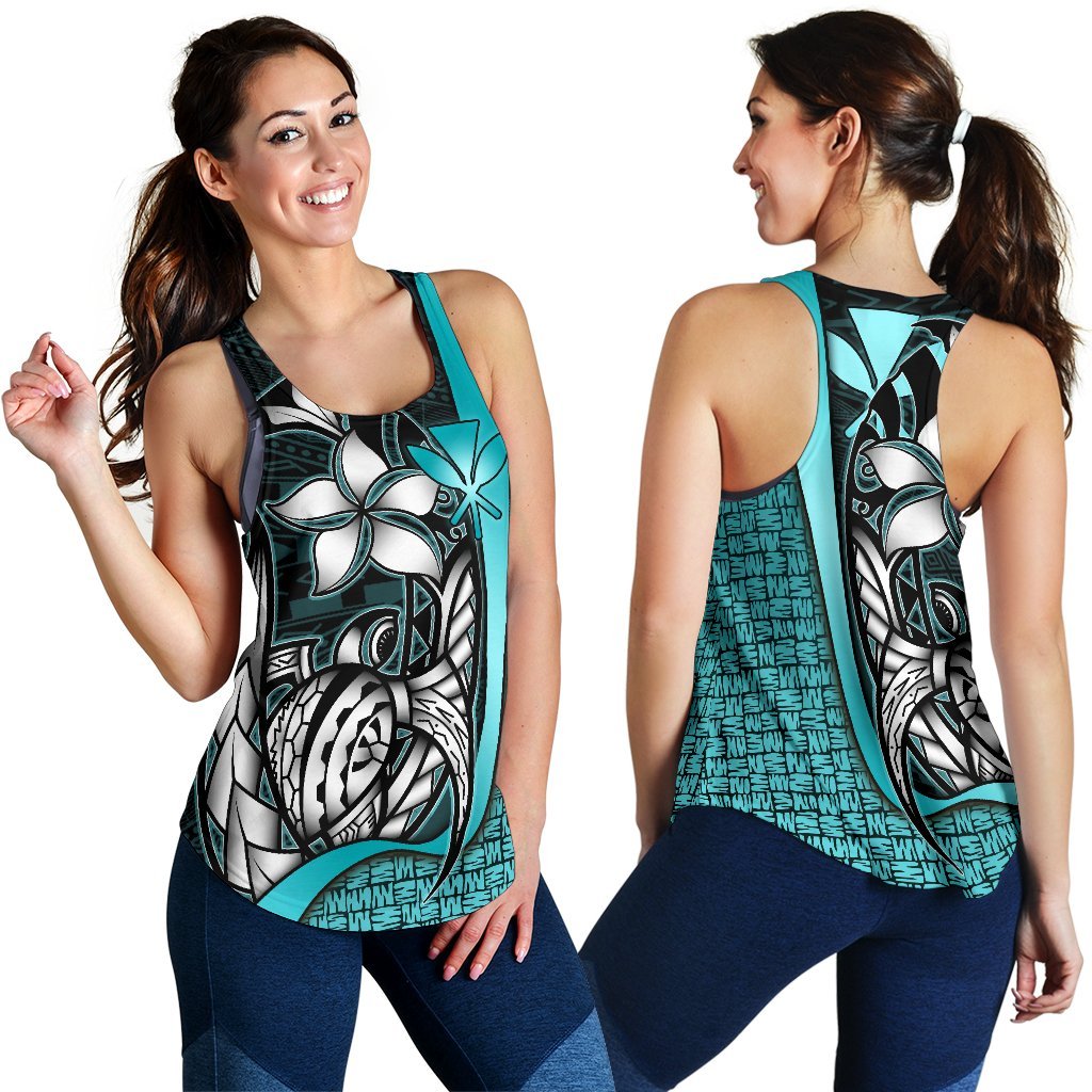 Polynesian Hawaii Women Racerback Tank Turquoise - Turtle with Hook TURQUOISE - Polynesian Pride