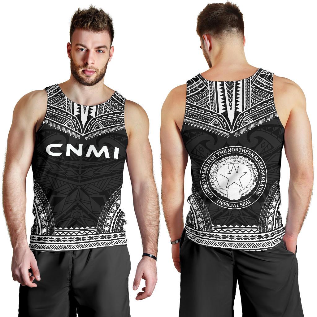 Northern Mariana Islands Men's Tank Top - Polynesian Chief Black Version - Polynesian Pride