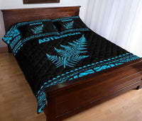 Aotearoa New Zealand Maori Quilt Bed Set Silver Fern Blue - Polynesian Pride