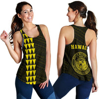 Hawaii Kakau Polynesian Coat Of Arms Women's Racerback Tank - Yellow Yellow - Polynesian Pride