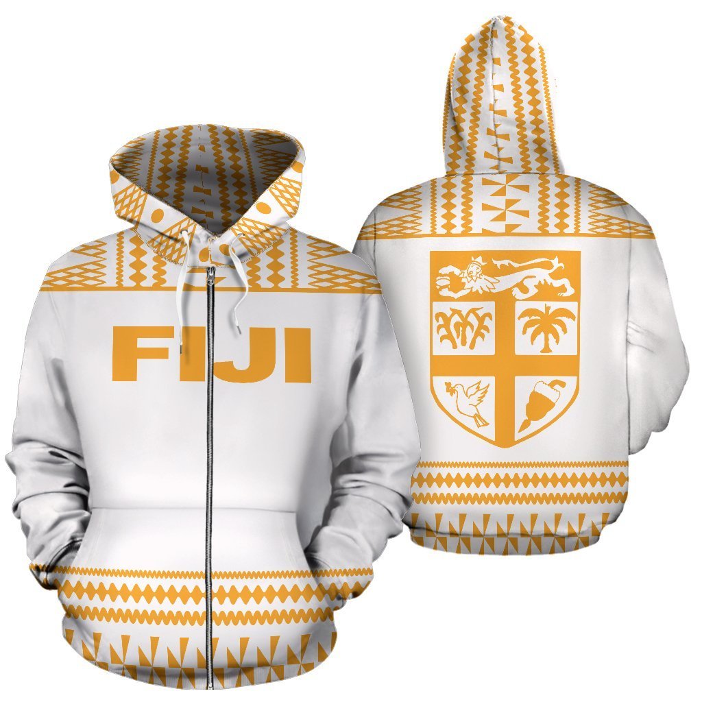 Fiji All Over Zip up Hoodie Polynesian White Version Unisex White - Polynesian Pride