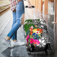 Tonga Custom Personalised Luggage Covers White - Turtle Plumeria Banana Leaf - Polynesian Pride