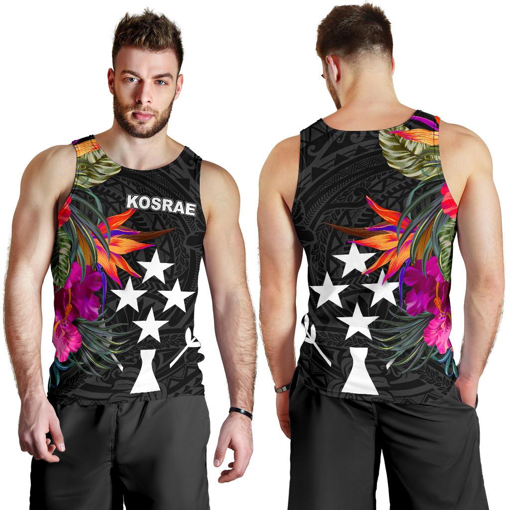 Kosrae Men's Tank Top - Polynesian Hibiscus Pattern Black - Polynesian Pride